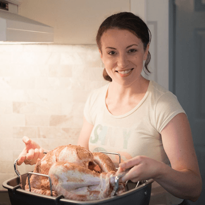 svenja holding a turkey